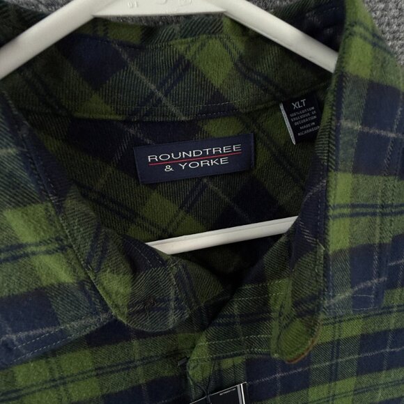 NWT Roundtree & Yorke THICK Flannel Button Up XLT Tall Green Plaid Heavyweight - Picture 10 of 16